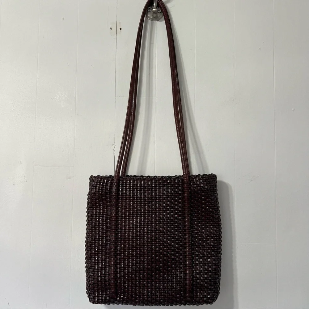 Vintage 90’s Nine West Brown Woven Weaved Leather Boho Retro HandBag Pocketbook - Picture 5 of 15